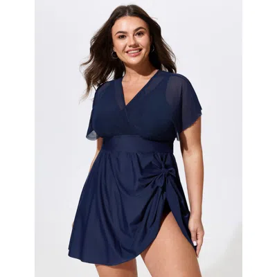 Bloomchic Sheer Mesh Twist Hem Swim Dress In Blue