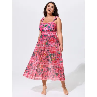Bloomchic Sheer Sarong Set Flora Print One-piece Swim In Pink