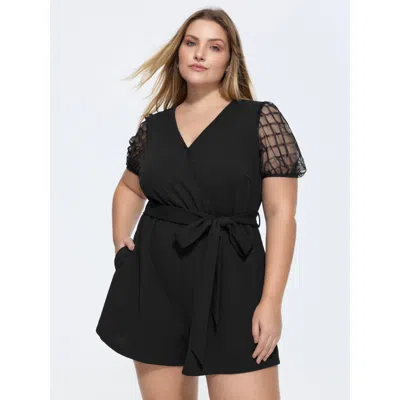 Bloomchic Sheer Sleeves Waist-tie Romper In Multi