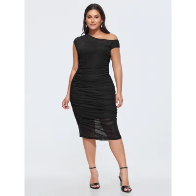 Bloomchic Sheer Stretchy Bodycon Fit Midi Dress In Black