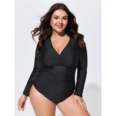 Bloomchic Sheer Twist Front Tummy-control One-piece Swim In Black
