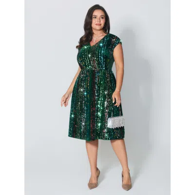 Bloomchic Shimmery Sequin Stripe Cinched-waist Mini Dress In Multi