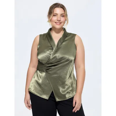 Bloomchic Shimmery Waist-tie Split Tank Top In Green