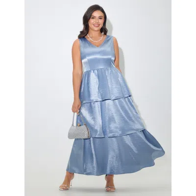 Bloomchic Shiny Satin Layered Sleeveless Maxi Dress In Blue