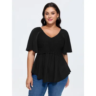 Bloomchic Shirred Back Fit And Flare Blouse In Black