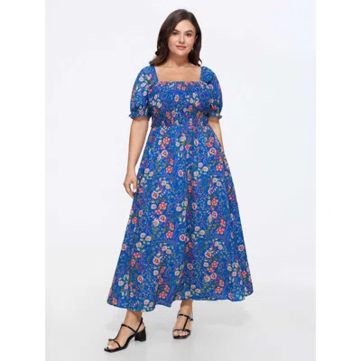Bloomchic Shirred Floral Print Pockets Maxi Dress In Mediumblue