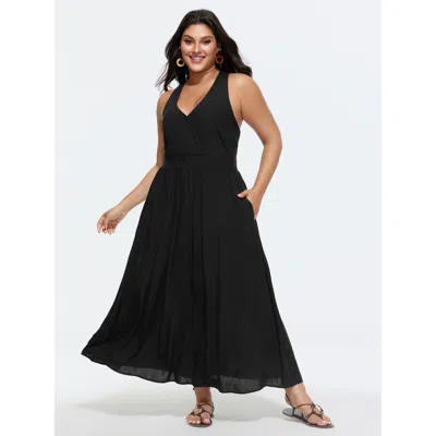 Bloomchic Shirred Pockets Flowy Fit Maxi Dress In Black