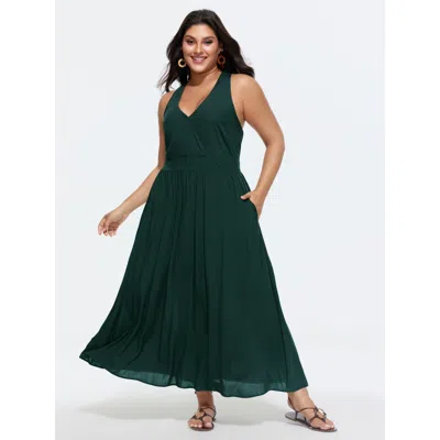 Bloomchic Shirred Pockets Flowy Fit Maxi Dress In Green