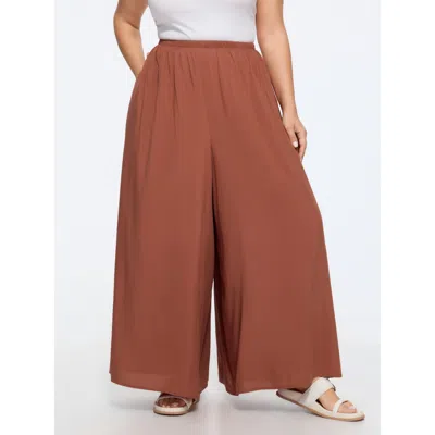 Bloomchic Shirred Waist Plain Flowy Wide-leg Pants In Rust