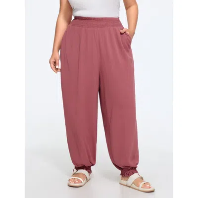 Bloomchic Shirred Waist Pocket Jogger Pants In Beanpastepowder