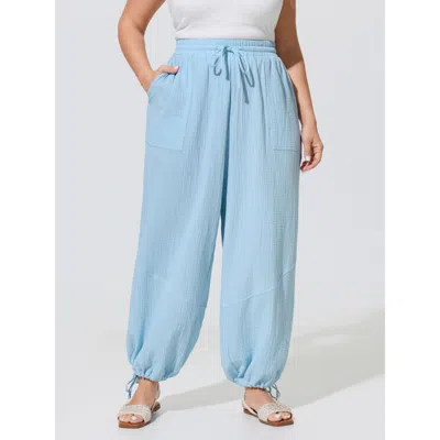 Bloomchic Shirred Waistband Drawstring Jogger Pants In Lightblue