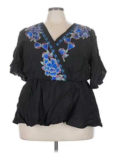 Pre-owned Bloomchic Short Sleeve Blouse In Black