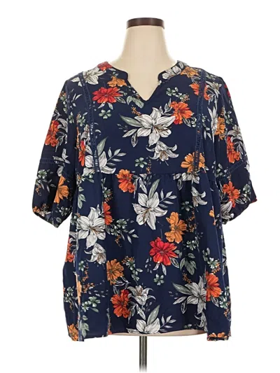 Pre-owned Bloomchic Short Sleeve Blouse In Blue