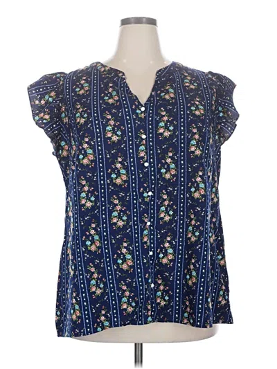 Pre-owned Bloomchic Short Sleeve Blouse In Blue