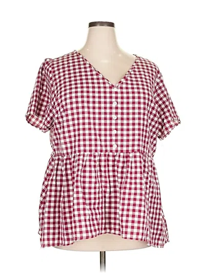 Pre-owned Bloomchic Short Sleeve Blouse In Burgundy