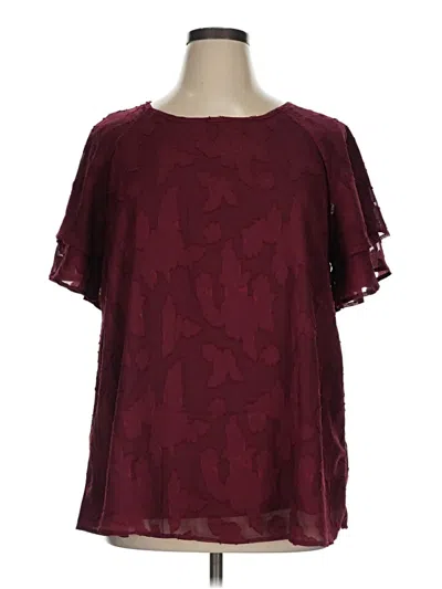 Pre-owned Bloomchic Short Sleeve Blouse In Burgundy