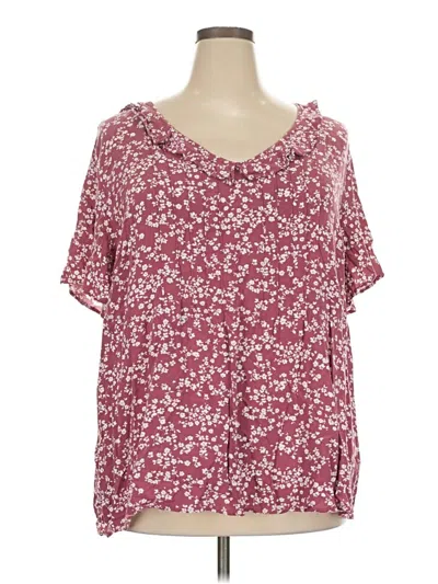 Pre-owned Bloomchic Short Sleeve Blouse In Burgundy