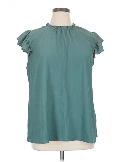 Pre-owned Bloomchic Short Sleeve Blouse In Teal
