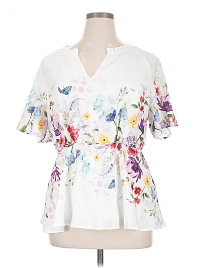 Pre-owned Bloomchic Short Sleeve Blouse In White