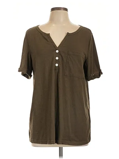 Pre-owned Bloomchic Short Sleeve Henley Shirt In Brown