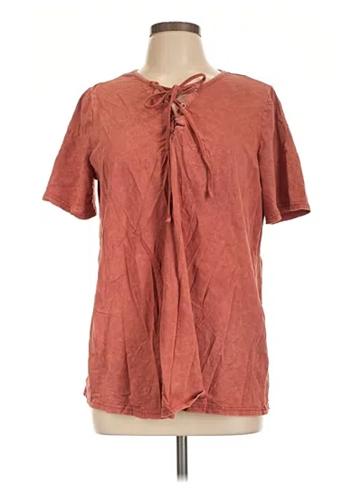 Pre-owned Bloomchic Short Sleeve Henley Shirt In Brown