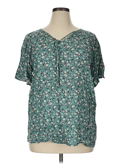 Pre-owned Bloomchic Short Sleeve Henley Shirt In Teal