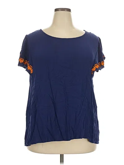 Pre-owned Bloomchic Short Sleeve Top Blue Scoop Neck Tops