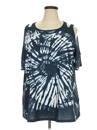 Pre-owned Bloomchic Short Sleeve Top Blue Tie-dye Pattern Cold Shoulder Neckline Tops
