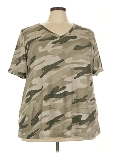 Pre-owned Bloomchic Short Sleeve Top Green Camo Pattern V Neck Tops