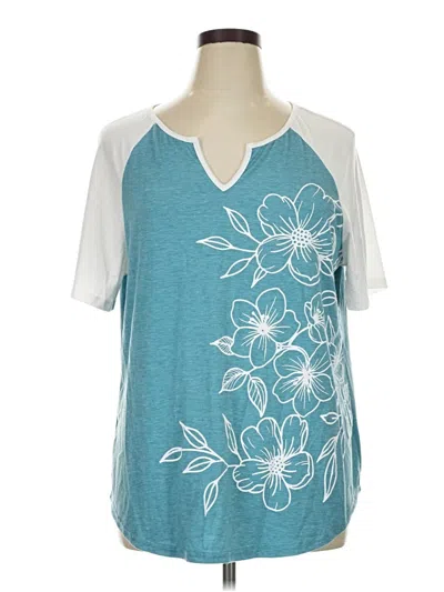 Pre-owned Bloomchic Short Sleeve Top Teal V-neck Tops