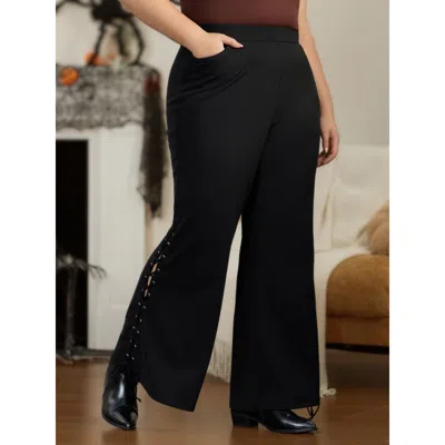 Bloomchic Side Lace‑up Split Hem Flare Pants In Black