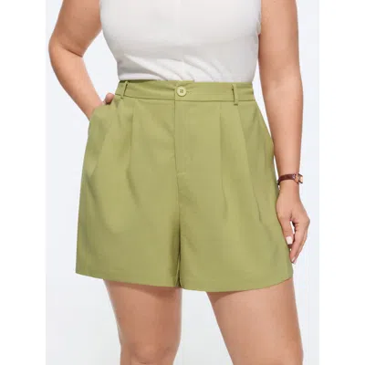 Bloomchic Side Pockets Pleated Wide Leg Pants In Olive