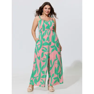 Bloomchic Silhouette Floral Print Sweetheart Jumpsuit In Green