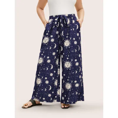 Bloomchic Silhouette Floral Print Ties Side Seam Pocket Pants In Black