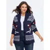 Bloomchic Ski Pattern Button Front Cardigan In Blue
