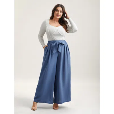 Bloomchic Smocked Waist-tie Flared Pants In Blue