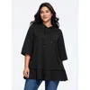 Bloomchic Solid 3/4 Roll‑up Sleeve Hooded Sweatshirt In Black
