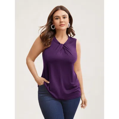Bloomchic Solid Asymmetrical Neck Twist Front Tank Top In Purple