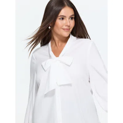 Bloomchic Solid Bow-tie Neckline Blouse In White