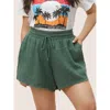 Bloomchic Solid Drawstring Elastic Waist Raw Hem Shorts In Mint