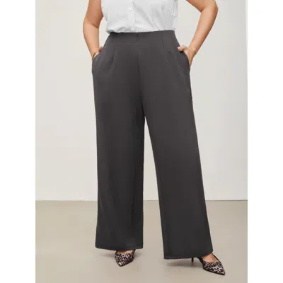 Bloomchic Solid Elastic Waist Pleated Wide Leg Pants In Dark Core