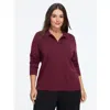 Bloomchic Solid Half Zip Polo Collar Pullover In Purple