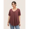 Bloomchic Solid Heather V Neck Curved Hem T-shirt In Brown