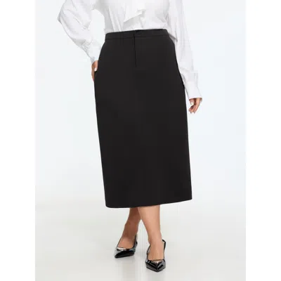 Bloomchic Solid Hidden Zipper & Pockets Pencil Midi Skirt In Black