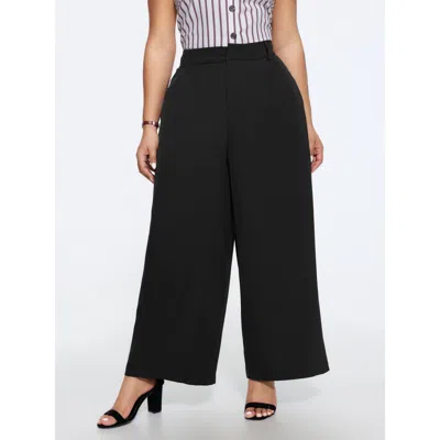 Bloomchic Solid High Waist Front Pleat Wide Leg Pants In Black