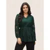 Bloomchic Solid Lace Patchwork Elastic Waist Blouse In Green