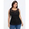 Bloomchic Solid Lace Round Neck Tank Top In Black