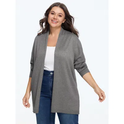 Bloomchic Solid Lapel Collar Open Front Cardigan In Gray