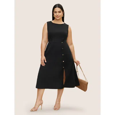 Bloomchic Solid Metal Detail Split Hem Sleeveless Dress In Multi