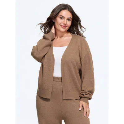 Bloomchic Solid Open Front Cropped Cardigan In Yellowishbrown